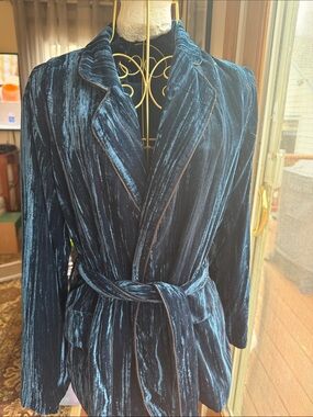 Lucy Paris Dark Navy cut  Velvet Belted Blazer Jacket